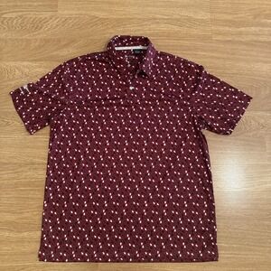 Backspin Golf Threads Polo Shirt Men's Large Red Bigfoot Print Golf & Guitars‎